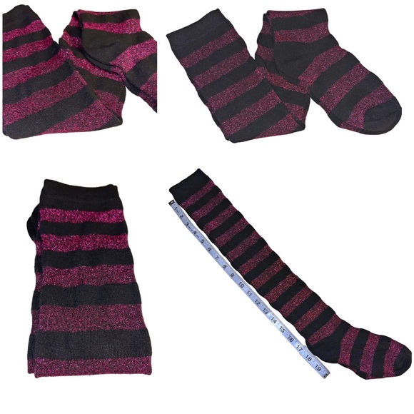 Black & Burgundy Over the Knee Stockings/Socks - Picture 1 of 2